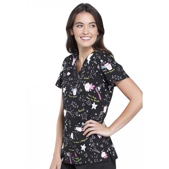 Cherokee Dental Print Scrub Top Tooth Fairy Your Smile Is Magical Small - Picture 2 of 10